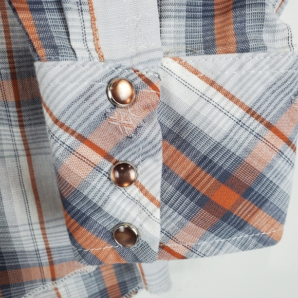 VTG 80s Champion Westerns Brown Plaid Western Pearl Snap Front Shirt Cowboy 16.5 - Picture 7 of 15